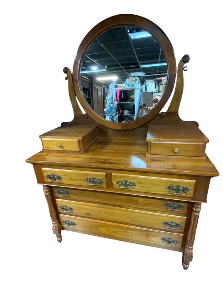 Antique Dresser with Oval Mirror