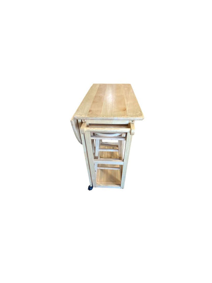 Drop Leaf Kitchenette Cart with Two Stored Stools with Wheels