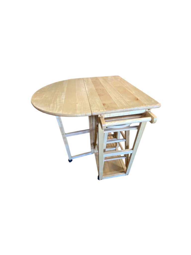 Drop Leaf Kitchenette Cart with Two Stored Stools with Wheels