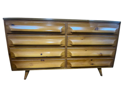 Mid Century Modern Pine Eight Drawer Dresser with Mirror