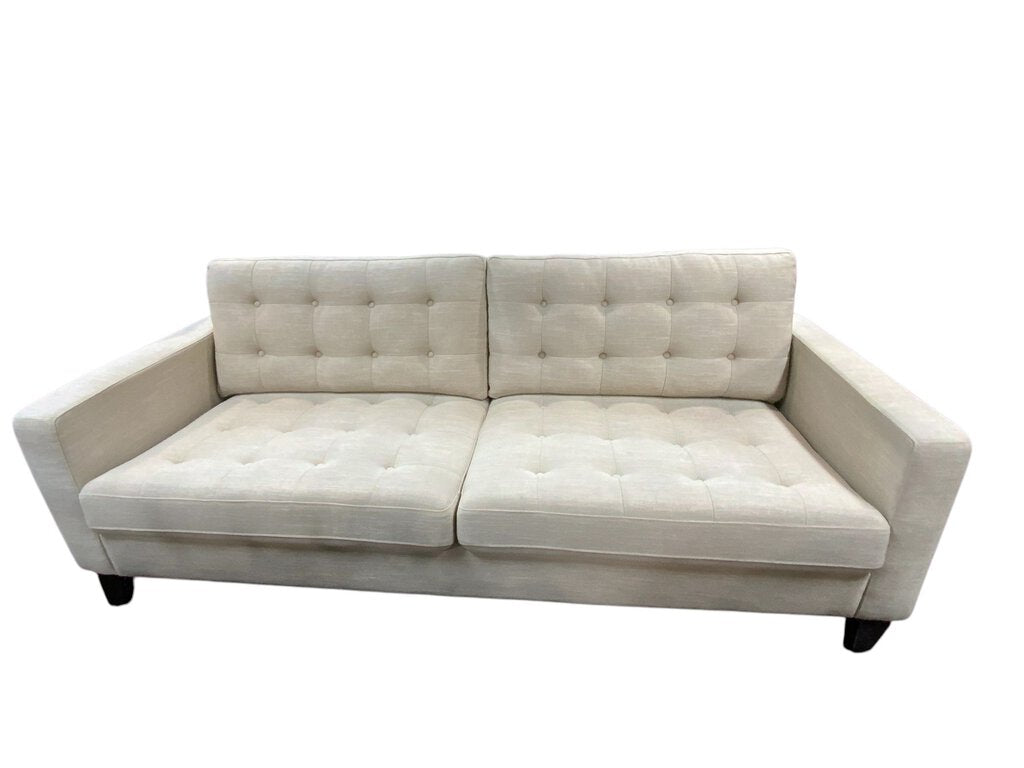 Mid Century Tufted White Sofa