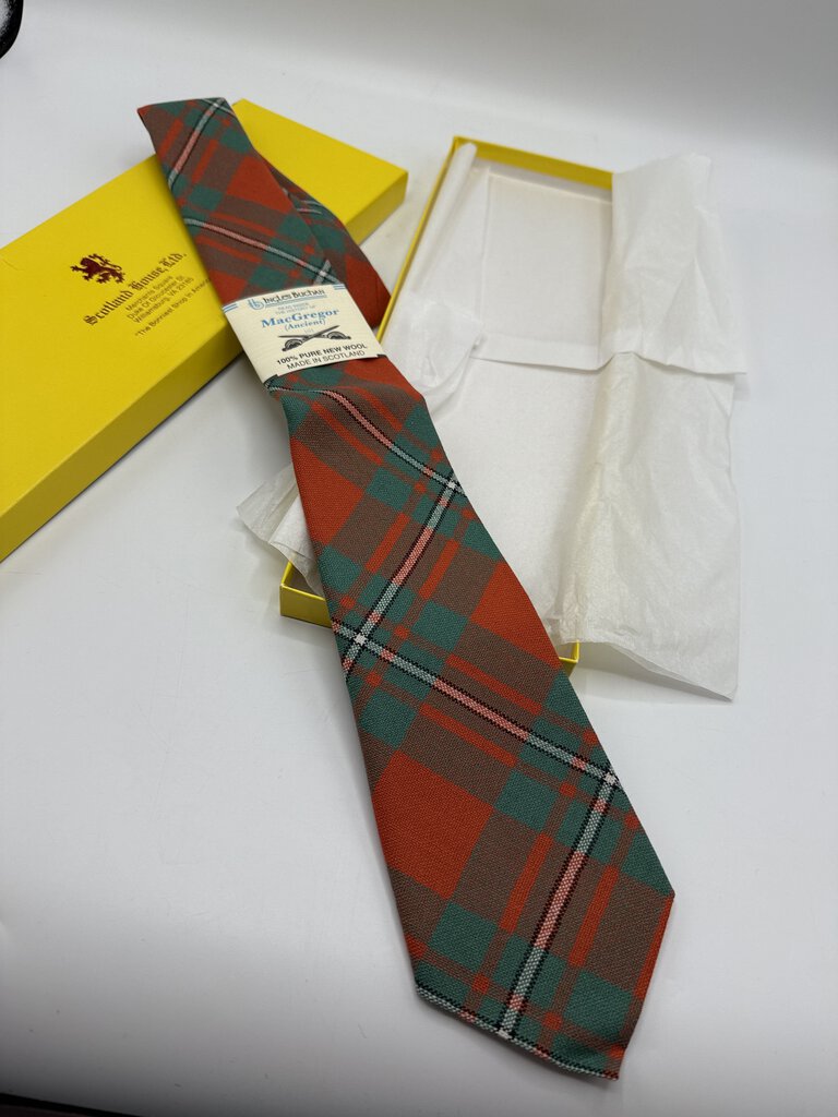 Scotland House Ltd. Wool Tartan Necktie MacGregor Ancient Orange/Green NIB /roh