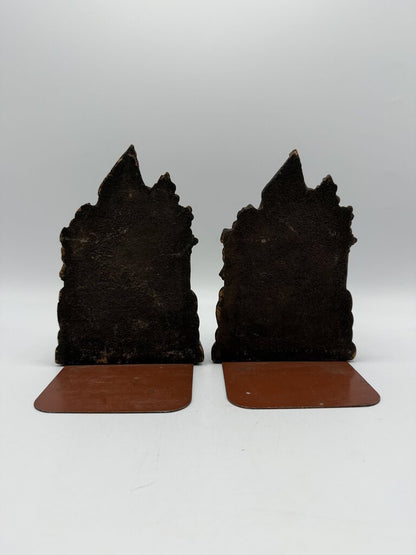 Vintage Set of Ornawood Bookends Brown House /rw