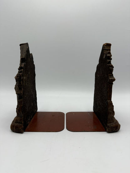 Vintage Set of Ornawood Bookends Brown House /rw