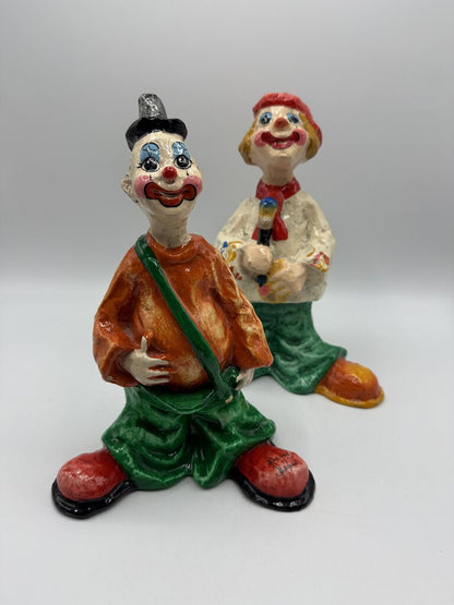 Alvarez Mexican Paper Mache Circus Clowns 9.5” set of 2 /rw