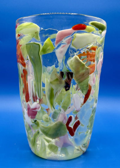 Hand Blown Fused Glass Art Vase /j