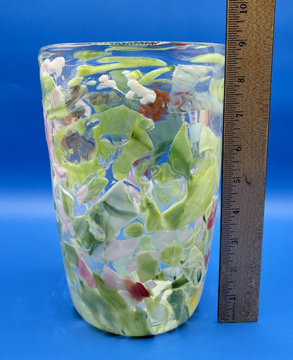 Hand Blown Fused Glass Art Vase /j