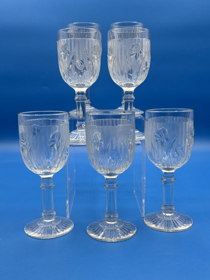 Set of 7 Iris & Herringbone Wine Goblets /j