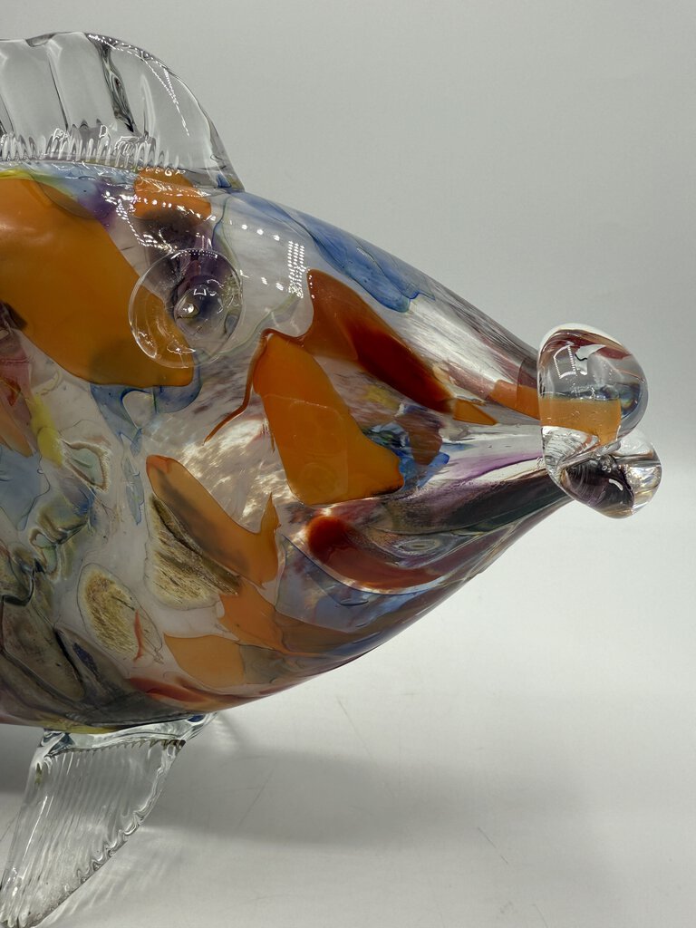 Large Blown Glass Multi Colored Fish 17” long /rw