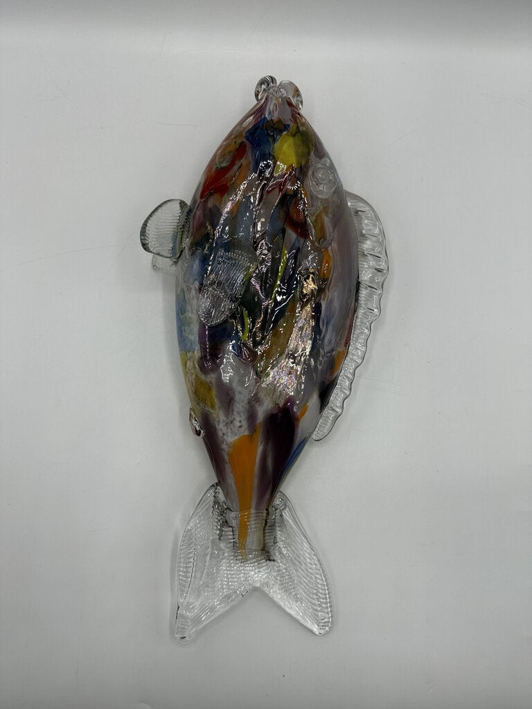 Large Blown Glass Multi Colored Fish 17” long /rw