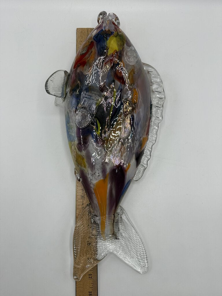 Large Blown Glass Multi Colored Fish 17” long /rw