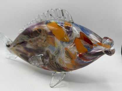 Large Blown Glass Multi Colored Fish 17” long /rw