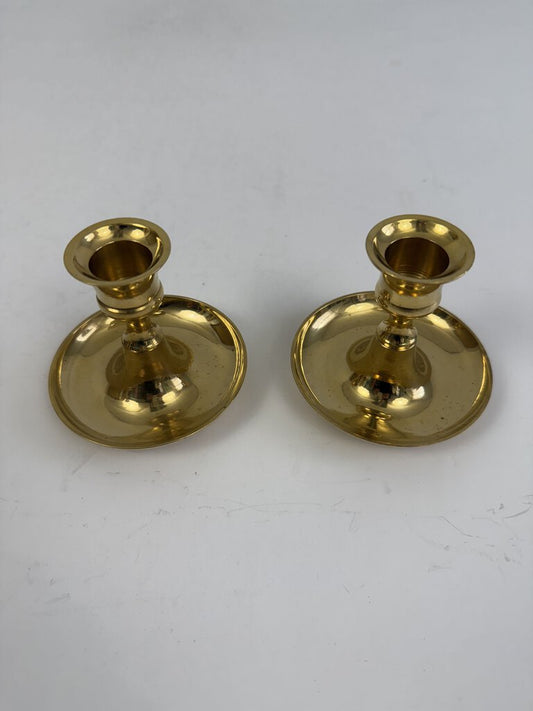 2 Hand Cast Solid Brass Candlestick Holders 3” Tall /rw