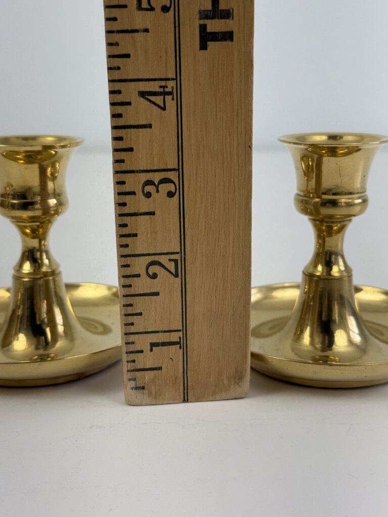 2 Hand Cast Solid Brass Candlestick Holders 3” Tall /rw