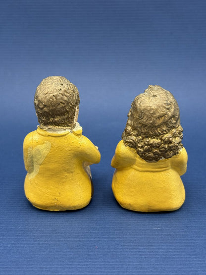 Vintage Chalkware Figurines Boy and Girl Reading Handpainted /ro