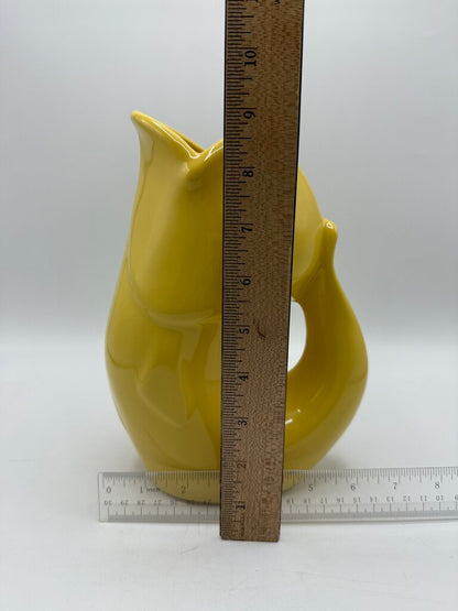 Large Sunflower Yellow Gurgle Pot Fish Pitcher EUC /rw
