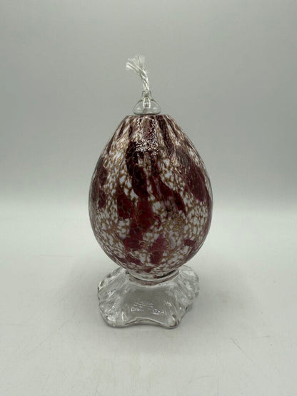 Colorful Red, White, Gold Blown Glass Oil Lamp Footed /rw