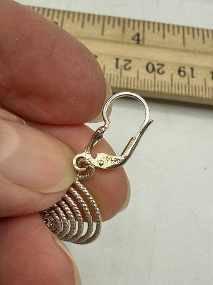 Sterling Silver Doom Shaped Wire Dangle Pierced Earrings Italy /ro