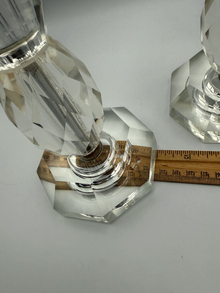 MCM Post House Faceted Pair of Crystal Candlestick Holders /roh