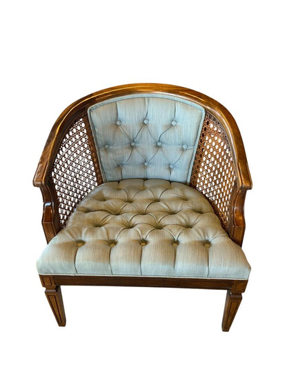Antique Rattan Blue Upholstered Chair