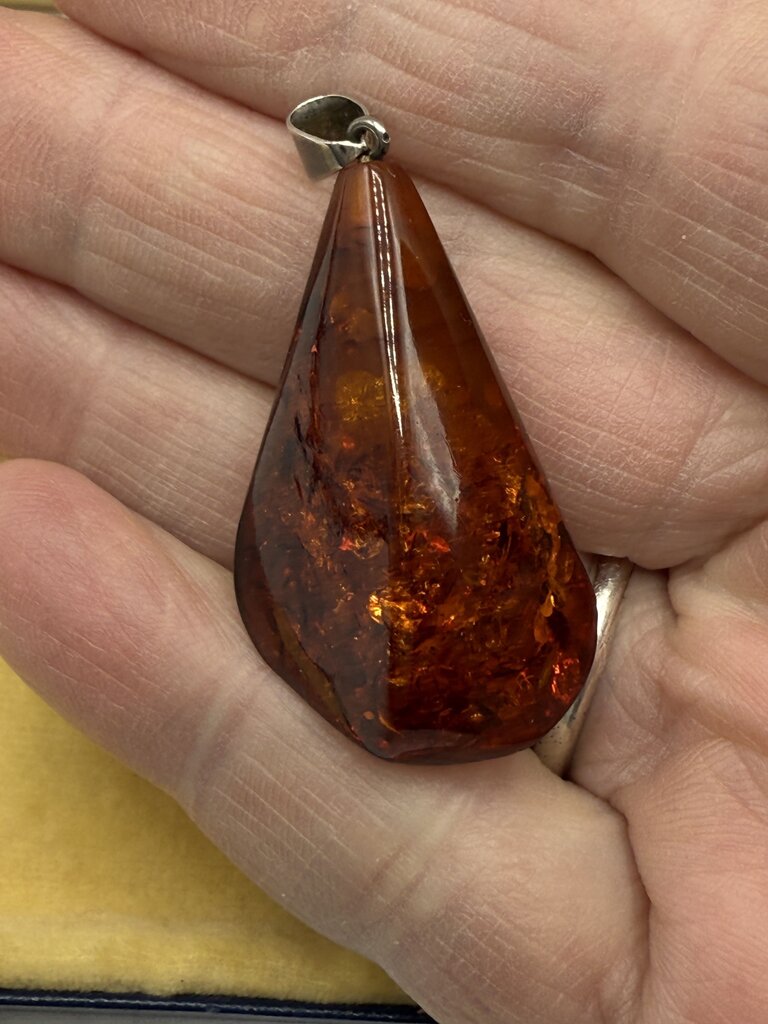 Amber Gemstone Pendant Silver Bail 1.5” x 1” /ro