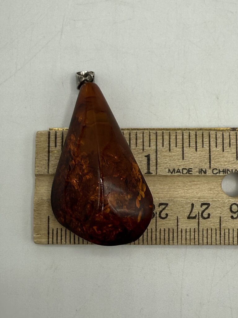 Amber Gemstone Pendant Silver Bail 1.5” x 1” /ro