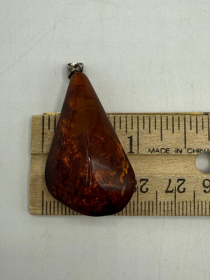 Amber Gemstone Pendant Silver Bail 1.5” x 1” /ro