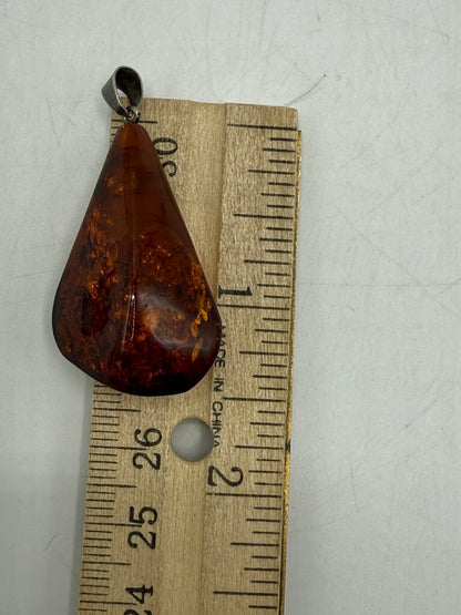 Amber Gemstone Pendant Silver Bail 1.5” x 1” /ro
