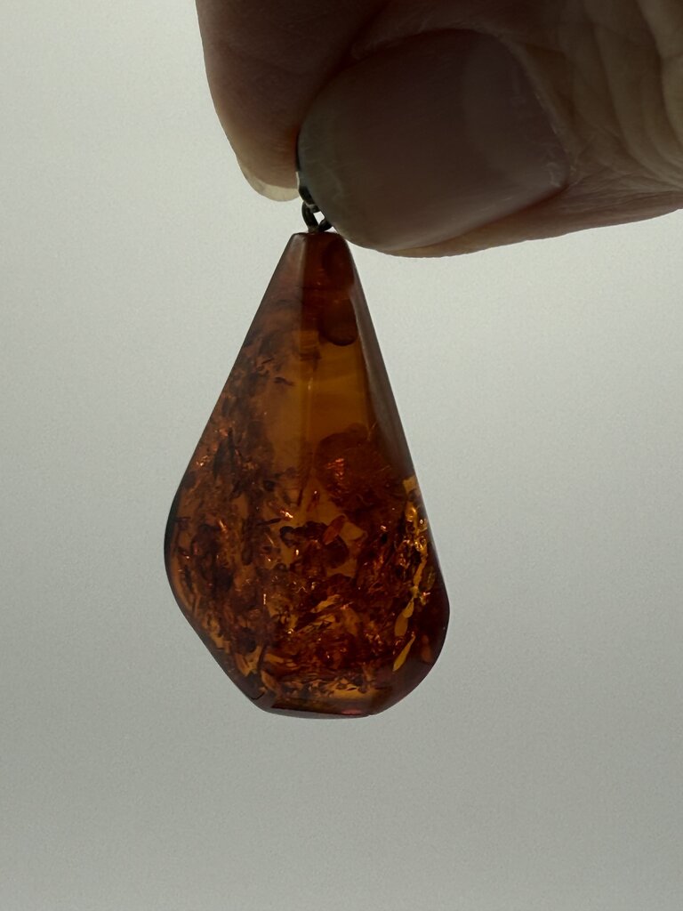 Amber Gemstone Pendant Silver Bail 1.5” x 1” /ro