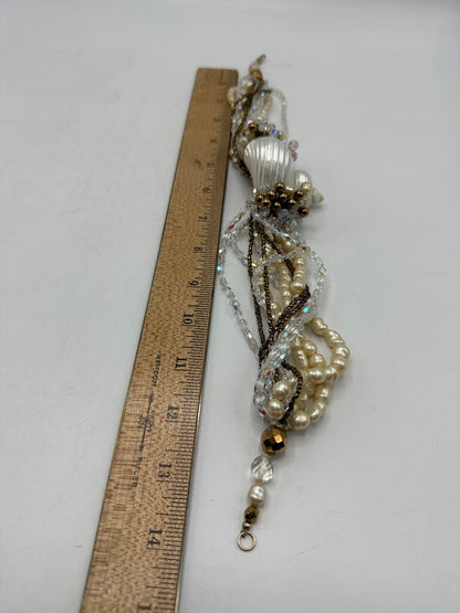 Statement Choker Necklace Seed Pearls Crystals Sea Shell Set /ro