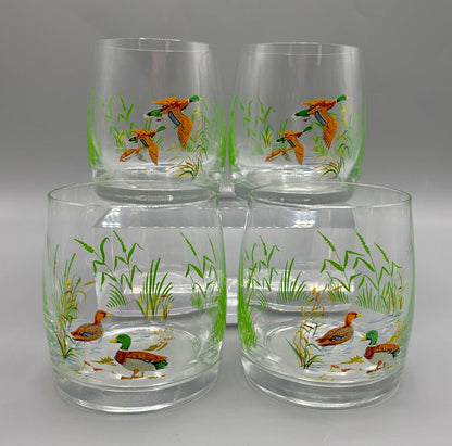 Set of 4 Bohemia Czech Mallard Duck, Marsh, Whiskey Glasses /j