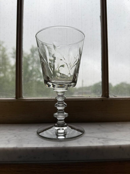 VTG 5 Libbey Rock Sharpe Crystal Fleur De Lis Water Goblets /rw