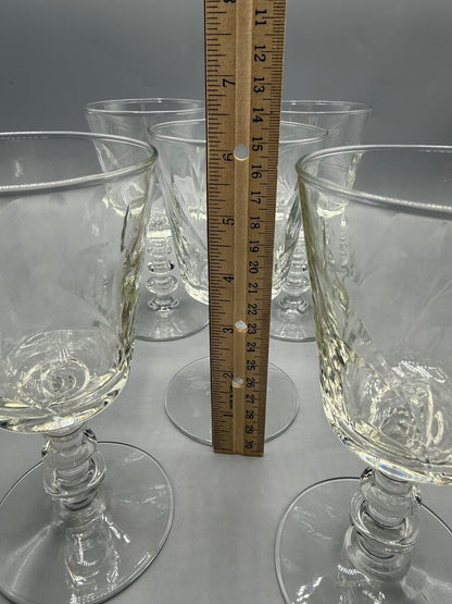 VTG 5 Libbey Rock Sharpe Crystal Fleur De Lis Water Goblets /rw