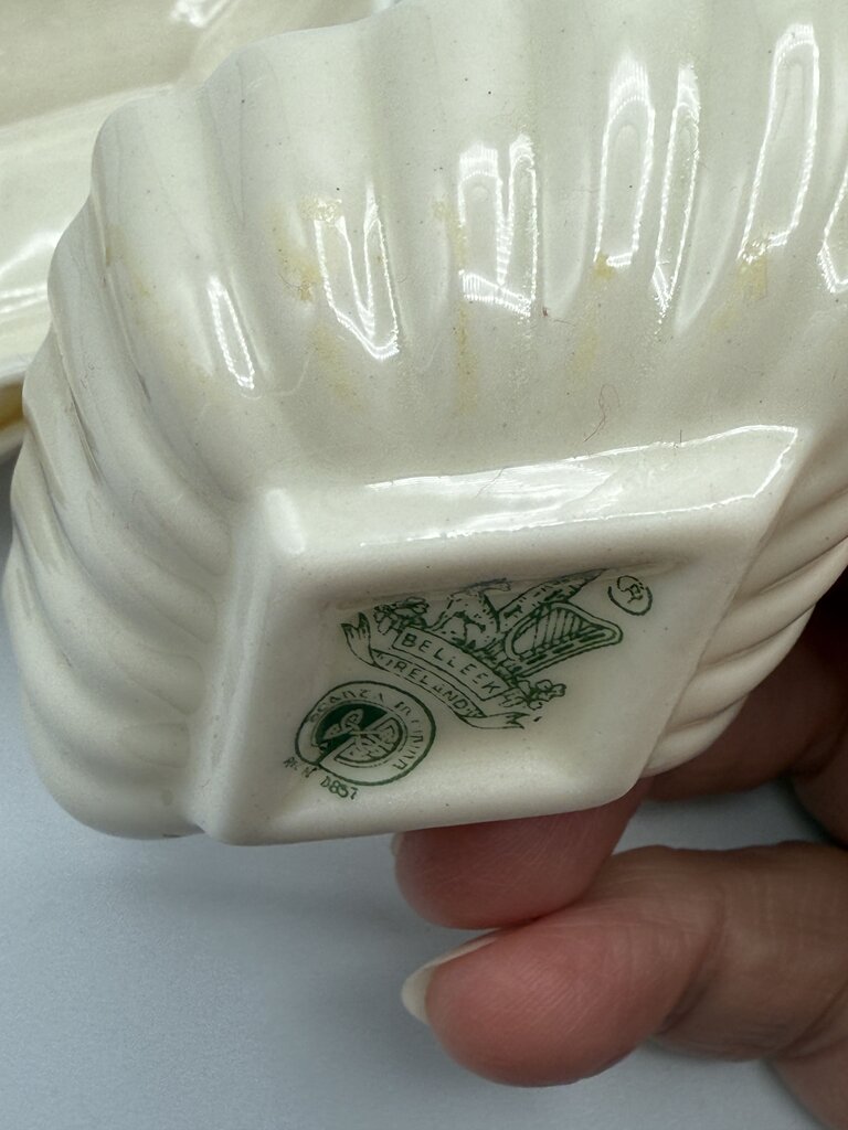 Belleek Ivory Salt Dip Cellar Green Mark set of 4 /ro