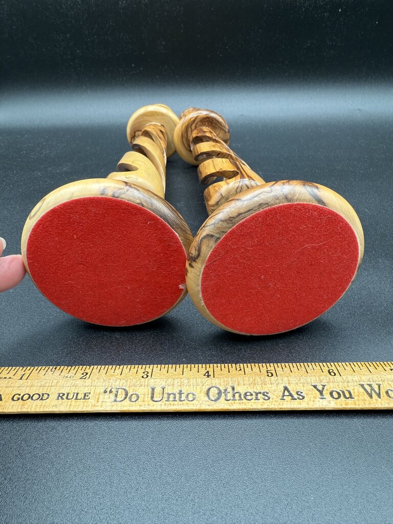 VTG Olive Wood Turned Candlestick Holders 9” tall Set of 2 /roh