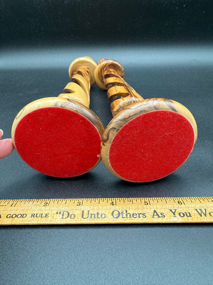 VTG Olive Wood Turned Candlestick Holders 9” tall Set of 2 /roh