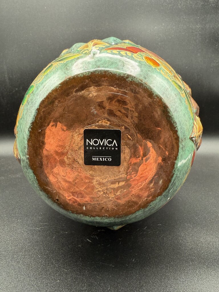 Novica Collection Mexico Vase 10.25” Copper Base Handpainted /roh