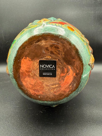 Novica Collection Mexico Vase 10.25” Copper Base Handpainted /roh