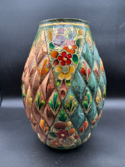 Novica Collection Mexico Vase 10.25” Copper Base Handpainted /roh
