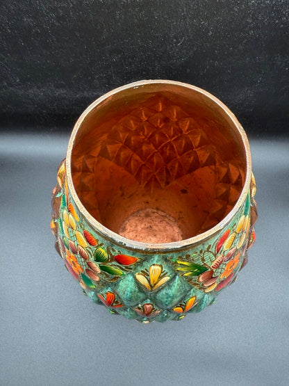 Novica Collection Mexico Vase 10.25” Copper Base Handpainted /roh