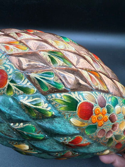 Novica Collection Mexico Vase 10.25” Copper Base Handpainted /roh