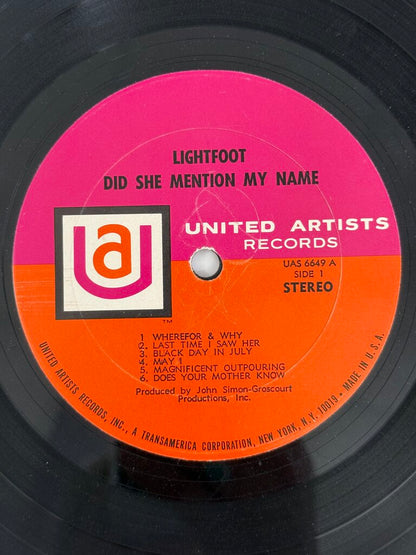 VTG Gordon Lightfoot Vinyl Album LP Did She Mention My Name /ro