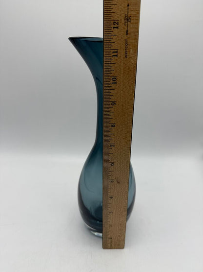 Blown Art Glass Goose Neck Vase Smokey Blue 11.5” /roh