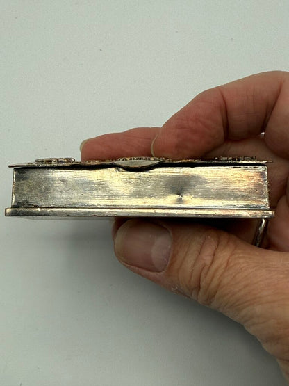 VTG Silver Plate Postage Stamp Box w/ND Crest /ro