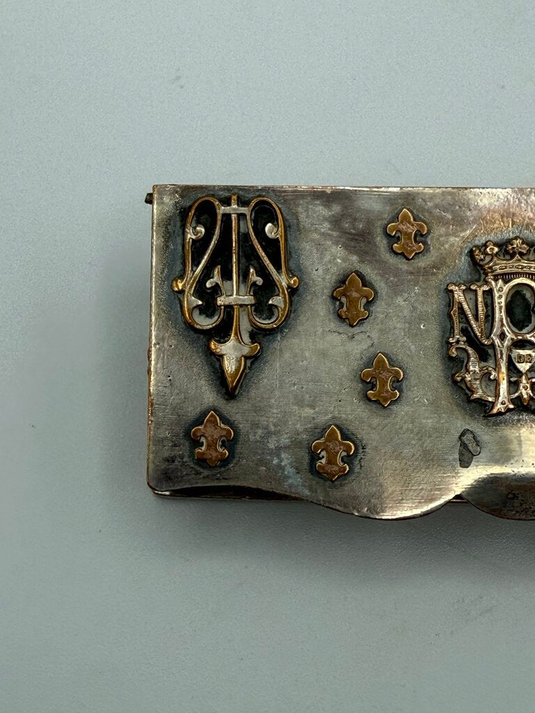 VTG Silver Plate Postage Stamp Box w/ND Crest /ro
