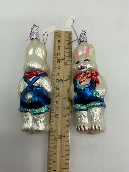 Old World Christmas Ornament Set of 2 White Rabbits /rw
