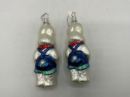 Old World Christmas Ornament Set of 2 White Rabbits /rw