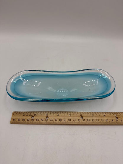 Vintage Murano Art Glass Dish Trinket Tray Blue /ro