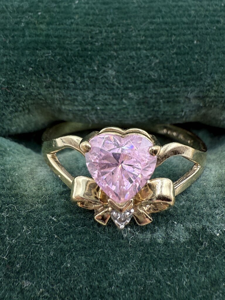 VTG Heart Shape Pink Gemstone Ring 10Kt Pendant 14Kt Pierced Earrings /ro