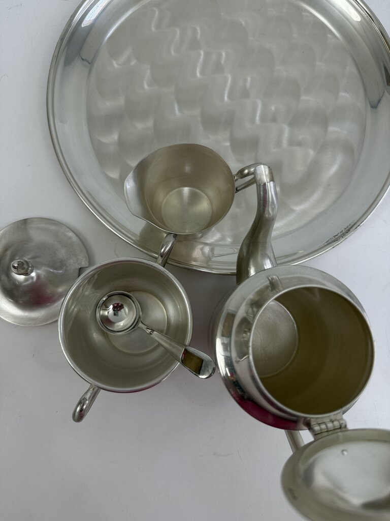 Vintage Martian Sskk Japan Brushed “Pearl Silver” 5 Pc. Tea Set /rb